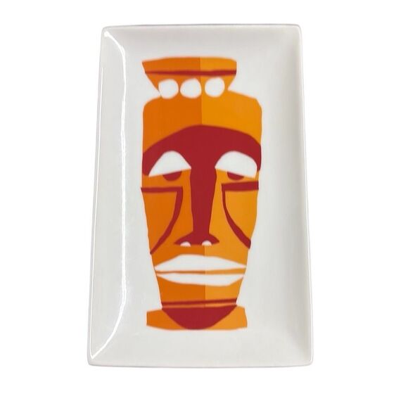 Crate & Barrel 4 Tiki Face Plates Luau Party Appetizer Tray 8" Jane Dixon - Picture 4 of 6